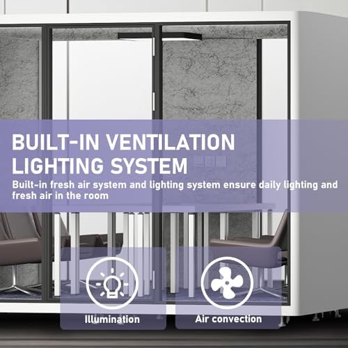 Office Pod Booth with Audio Privacy,Modern Sound Booth with White Modern Style,Sounproof Room with Light,Ventilation,Socket for Meeting Room,Band Practice,Home Gym(118.11IN) - Image 5