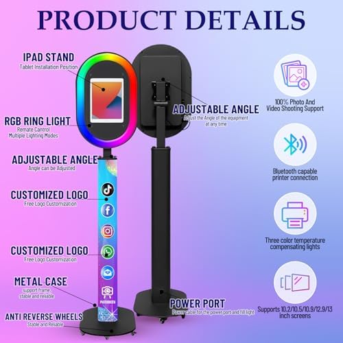 Portable Photo Booth for iPad 10.2" 10.5" 10.9" 11" 12.9" 13" Photobooth Machine Metal Shell Selfie Station RGB Ring Light Custom Logo for Parties Wedding Rental - Image 7