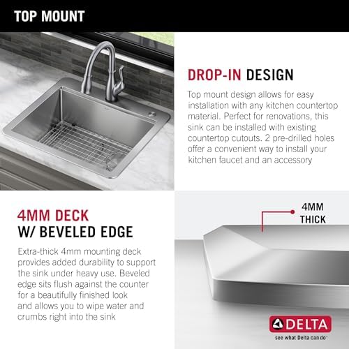 DELTA FAUCET 95A932-30S-SS Lorelai Workstation Kitchen Sink Drop-in Top Mount Stainless Steel Single Bowl with WorkFlow Ledge and Chef’s Kit of 5 Accessories - Image 6