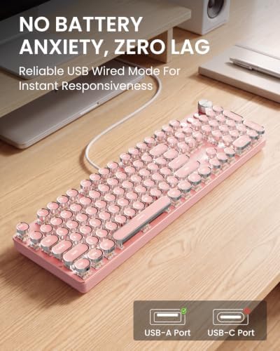 Wired Typewriter Mechanical Keyboard, Retro Punk Keyboard with Media Knob - Image 5