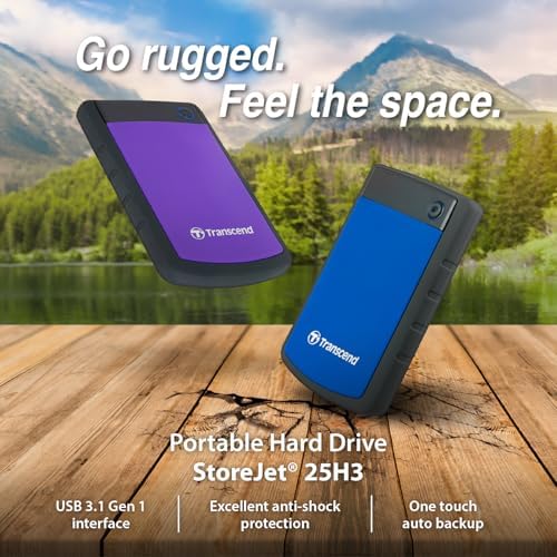 Transcend 2TB StoreJet 25H3 Rugged Portable HDD, One Touch Backup - Image 2