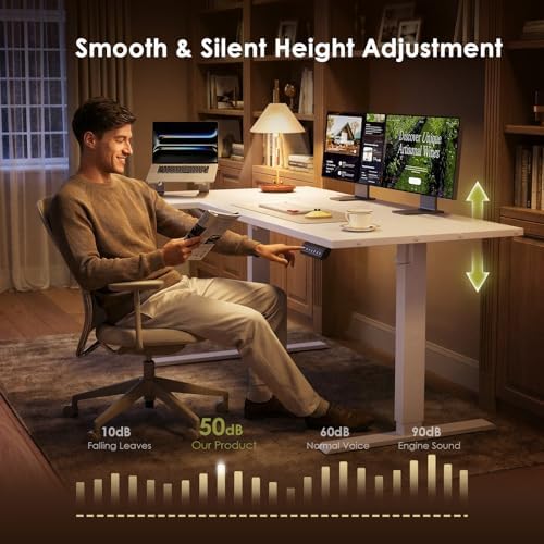 OffiGo 63 Inch Reversible L Shaped Electric Standing Desk, White - Image 6