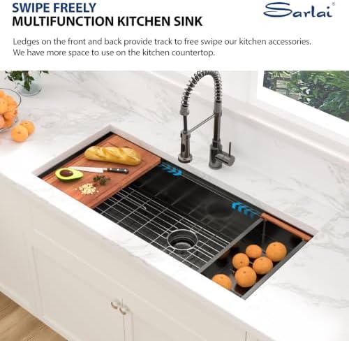 Sarlai 42 Black Undermount Kitchen Sink 42"x19" Workstation Stainless Steel - Image 6