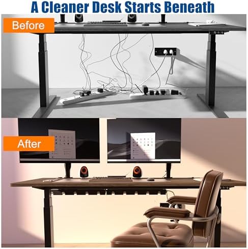 2 Pack 17" Under Desk Cable Management Tray, Metal Wire Management Standing Desk Cord Organizer Power Strip Holder with Cable Ties and Clips for Home Office, Black - Image 2
