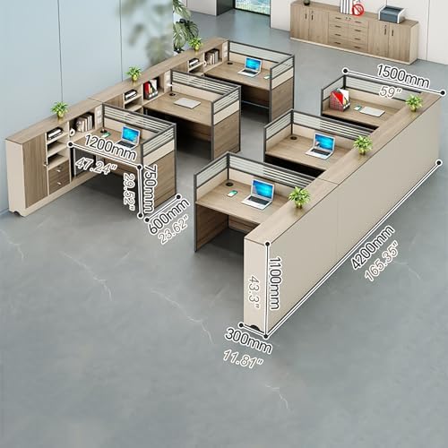 Modern Office Cubicle Workstation Desk with Tempered Glass Privacy Panels, USB Charging Hub & Cable Management,Multi-Person Modular Computer Desk for Commercial Office (C-Right, Six Person-T) - Image 2