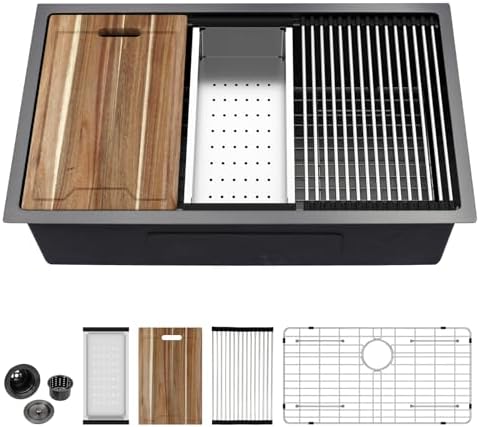 Kichae 33 Black Undermount Kitchen Sink Stainless 16 Gauge Workstation by Kichae