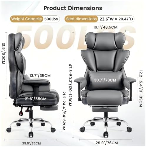 Big and Tall Office Chair 500 lbs, 23.6" Wide Seat,PU Leather - Image 2
