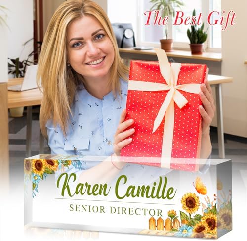 Custom Office Name Plate for Desk - Name Plate Personalized Gifts for Coworkers, Boss, Teacher, Social Worker - Acrylic Office Desk Decor for Women Men - Employee Appreciation Gifts (yellow) - Image 3