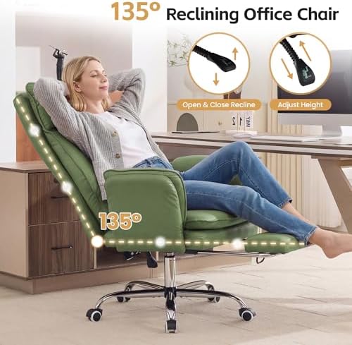 HUBSON Big and Tall Office Chair, Footrest & Flip Armrest for Pets, Green - Image 4