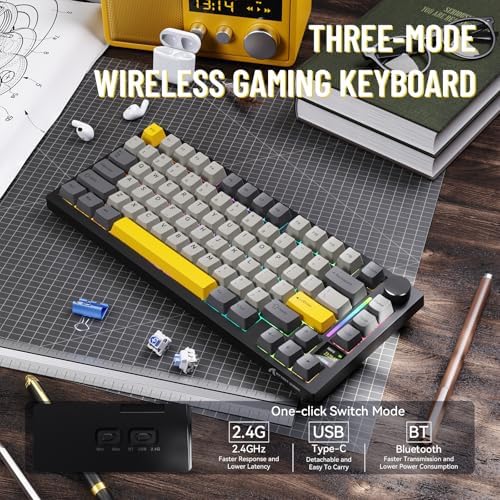 ATTACK SHARK X820 Ultra Wireless Mechanical Keyboard with TFT Smart Display&Knob,75% Bluetooth/2.4GHz/USB-C Wired Gaming Keyboard,Gasket-Mounted Linear Switch with Coiled Cable,for Win/Mac-Gray - Image 2