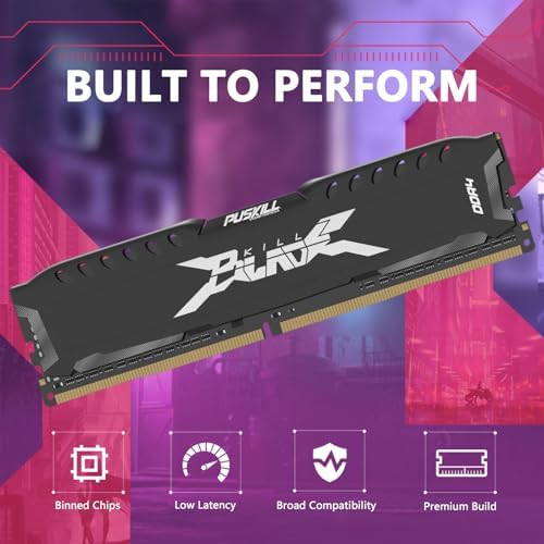 PUSKILL 32GB Kit (2x16GB) DDR4 RAM 2666MHz PC4-21300 Desktop Memory with Aluminum Heatsink, Non-ECC Unbuffered UDIMM 1.2V CL19 288-Pin, Dual Channel PC Computer Upgrade Module for Intel & AMD - Image 6