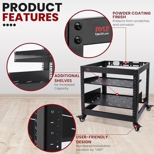 Pyle 10U Network Cabinet, Enclosed Network Rack with Lockable Door | Vented 1U and 2U Rack Shelves with 440 lb Capacity | Steel Construction, 19 in Standard Design | Hardware Included | Black - Image 7