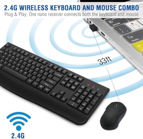 Wireless Keyboard and Mouse Combo, EDJO 2.4G Full-Sized Ergonomic Computer Keyboard with Wrist Rest and 3 Level DPI Adjustable Wireless Mouse for Windows, Mac OS Desktop/Laptop/PC - Image 3