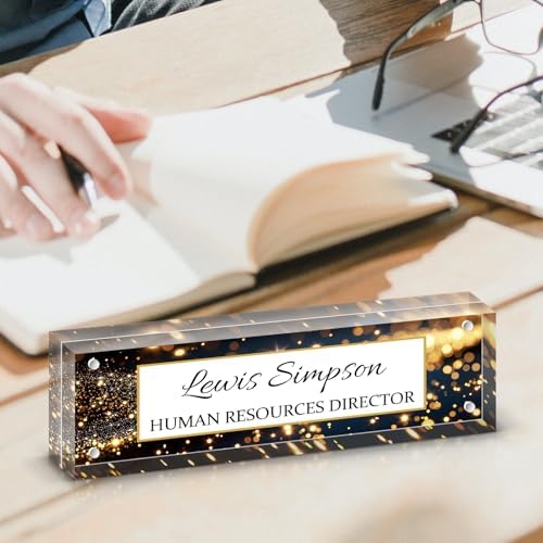 Desk Name Plate Personalized, Desk Double sided pattern Name Plate Personalized Office Desk Decor for Women and Men, Teacher Nurse Boss Employee Appreciation Gifts (starry sky, gift box) - Image 2