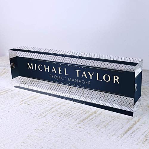 Artblox Office Desk Name Plate Personalized | Custom Name Plates for Desks | Net Shape Design On Clear Acrylic Glass | Office Desk Decor - (8" x 2.5") - Image 5