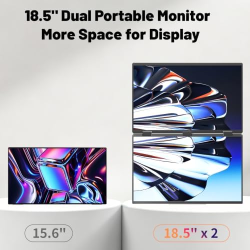18.5" FHD 1080P Dual Portable Monitor 100% sRGB Laptop Screen Extender, 330° Screen Adjustment & 135° Stand, VESA Mountable, USB-C/HDMI, Travel Monitor for Laptop, Windows - Image 2
