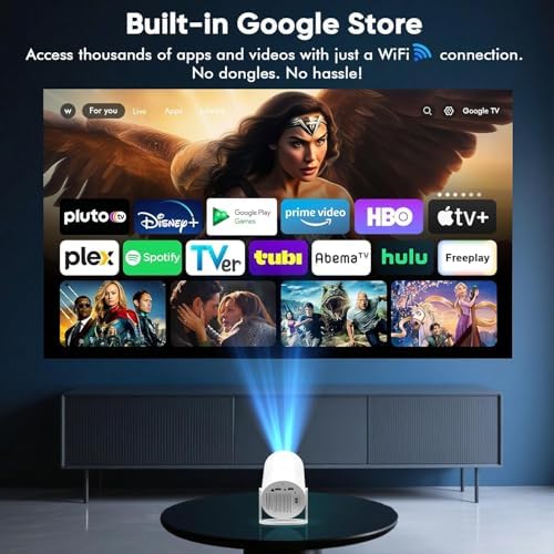 [ Built-in Google TV & Voice Control] WISHOLY Mini Projector with WiFi and Bluetooth, Built-in Streaming Apps, Portable Movie Projector 4K with 180° Rotatable for Outdoor, Home Theater, Movie Night - Image 2