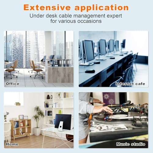 Under Desk Cable Management- 4 Pack Cord Organizer. Metal Wire Cable Management Tray for Office, Studio and Home. Super Sturdy Under Table Cable Managements - Black Cable Organizer - Image 7