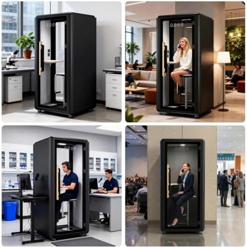 Soundproof Office Pod Booth, Quiet Meeting Pod with Acoustic Panels, Portable Modular Pod, Privacy Booth for Private Phone Calling, Single Person Workspace with Sound Isolation(Black) - Image 4