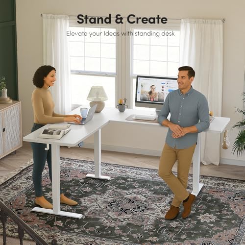 Cubiker 75 * 63" L Shaped Standing Desk, Reversible Corner Standing Desk, Suitable for Home Office, White - Image 4