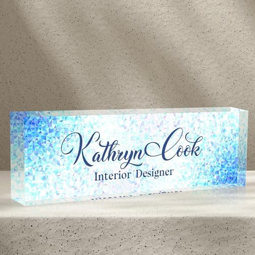 Personalized Desk Name Plate - Blue Diamonds, Office Decor Gift for Teacher, Boss, Employee Appreciation by AZUFEMOS