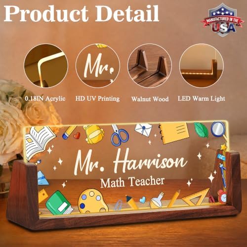 Custom Name Plate for Desk with LED Walnut Frame, Office Desk Decor - Image 2
