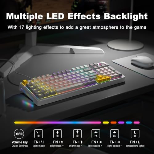 GEEZER AK96 Mechanical Gaming Keyboard, Pre-Lubed Red Switches, 96 Keys Full Size with LED Colorful Backlit, Clicky Creamy Sound, USB Wired Computer Keyboard with Volume Knob for PC, Mac, Windows - Image 3