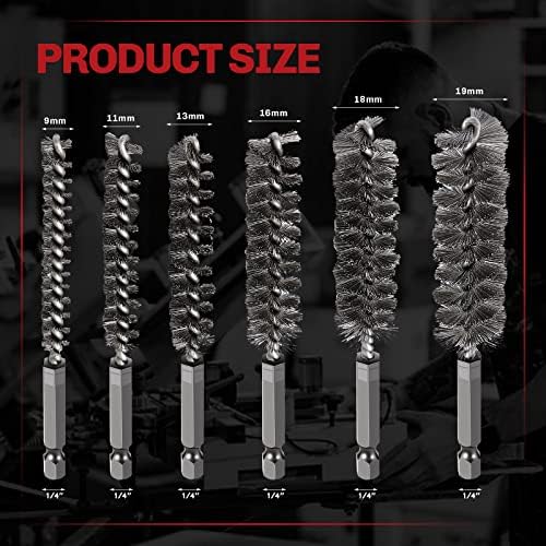 6PCS 304 Stainless Steel Bore Brush Copper Pipe Cleaner, Twisted Wire Drill Brush,1/4 Inch Hex Shank S2 Steel Handle, for Power Drill Plumbing Tools - Image 3