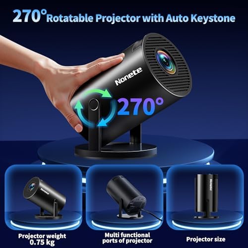 [Built-in Apps & 2026 Upgraded] Mini Projector with WiFi 6 and Bluetooth 5.2 Support 4K 1080P Auto Keystone 270° Rotatable Projector Portable Compatibile with HDMI/TV Stick/Memory Stick/Laptop, Black - Image 4