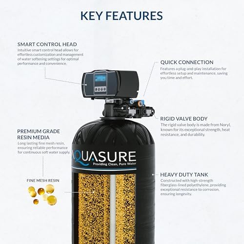 Aquasure Harmony Series 30,000 Grains Whole House Water Softener with Automatic Digital Metered Control Head | Fine Mesh Resin for Iron Removal, Reduces Hardness & Improves Water | for 1-2 bathrooms - Image 4