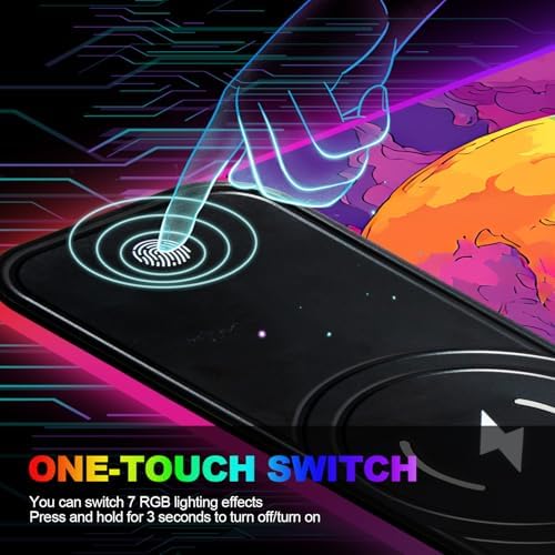 Wireless Charging RGB Gaming Mouse Pad, 31.5 x 11.8 Inch Extended Mouse Mat with Neon Skull Art Design, LED Desk Pad with 7 Lighting Modes, Non-Slip Base for Gaming & Office - Image 6