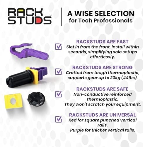 Rackstuds P100 Series II - Server Rack Screws 100-Pack | Cage Nut Replacement Purple 3.2mm/0.126" | A Faster, Easier Solution for Rack mounting Gear in 19" Racks with Square Punched Vertical Rails - Image 6