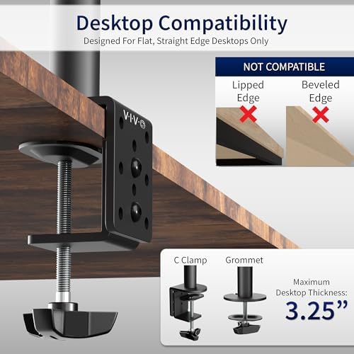 VIVO Single 13 to 38 inch Ultrawide Monitor Arm Desk Mount, Regular Screens up to 32 inches, 22 lbs capacity, Fully Adjustable Stand with C-Clamp and Grommet Base, Black, STAND-V001 - Image 5