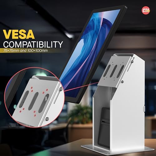 Self Service Kiosk POS Stand - CTA POS Kiosk with CPU & Printer Compartments for Digital Signage Displays TV's & Monitors up to 33 Pounds - for Restaurants, Retail & Business - White - (ADD-SSKPCW) - Image 5