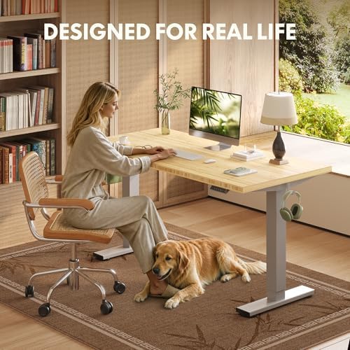 FLEXISPOT 55" x 28" Solid Bamboo Standing Desk, Silver Frame - Image 3