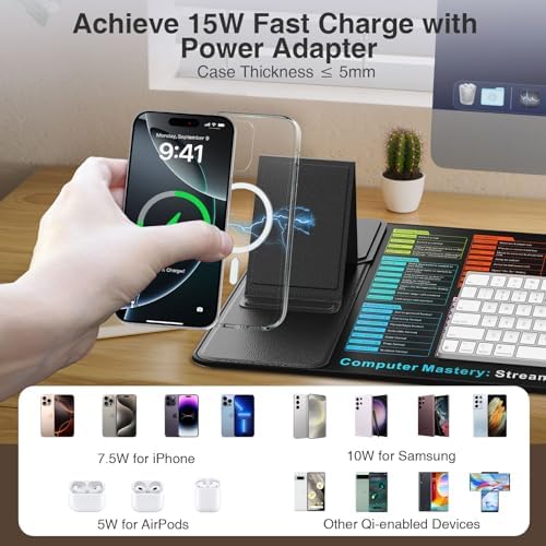 Wireless Charging Mouse Pad with Foldable Phone Holder, 31.5"x15.8" in - Image 7