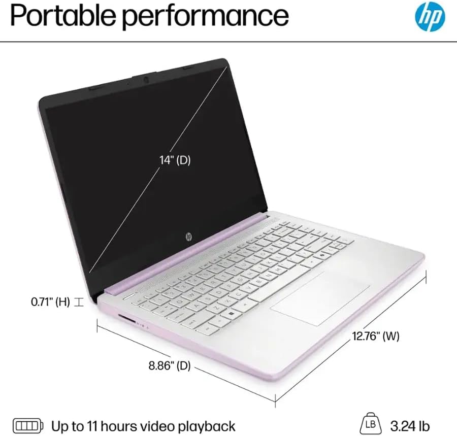 HP 14" Business Laptop Computer with Microsoft Office 365, 4-Core Intel Processor, 128GB Storage, 4GB RAM, Windows 11, SageNova Earphones, Honey Lavender - Image 6
