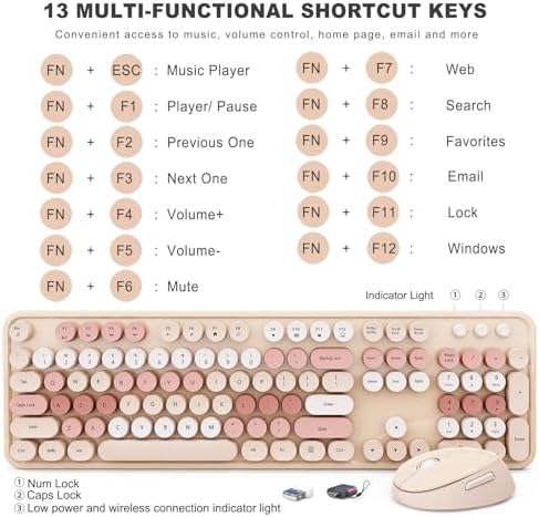 Wireless Keyboard and Mouse Combo, Ergonomic Full Size Typewriter Retro Round Keycaps Keyboard, Compatible with Windows, PC, Perfer for Home and Office Keyboards (Chocolate Color) - Image 4