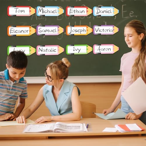 Classroom Magnetic Name Tags - 36Pcs Dry Erase Magnetic Labels for White Board Desks Lockers Reusable Rainbow Pencils Name Plate - Image 7