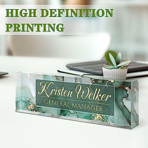 Personalized Office Name Plate for Desk - Custom Employee Appreciation Gifts - Acrylic Desk Name Plate Personalized - Staff Appreciation Gift for Teacher, Coworker, Nurse, Manager (Green Marble) - Image 3