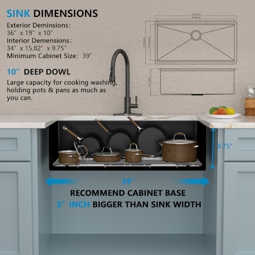 36" x 19" Undermount Matte Black Workstation Kitchen Sink - Image 5