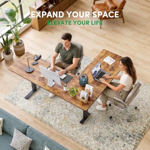 FEZIBO 75" x 63" L-Shaped Standing Desk - Adjustable Corner Desk L Shape, L-Shaped Adjustable Desk with Splice Board, L Shape Standing Desk, Rustic-Brown - Image 2