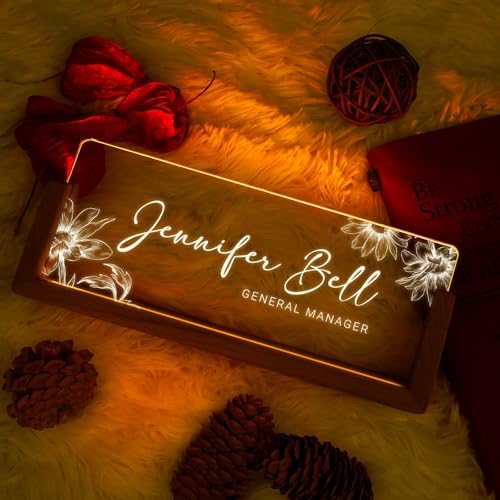 Desk Name Plate Personalized, Custom Acrylic Name Plate for Desk, Office Decor for Women Men, Appreciation Gifts for Coworkers Boss Teacher - Light-Up Name Plaque - Image 6
