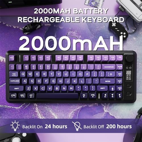 Free wolf M75 Wireless Gaming Keyboard Mechanical Feel Membrane - Purple - Image 5