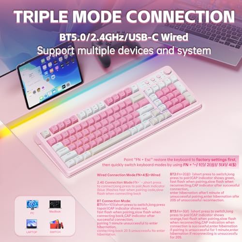 AULA 99 Key Keyboard, Wireless Pink Gaming Keyboard Creamy with Number Pad - Image 3
