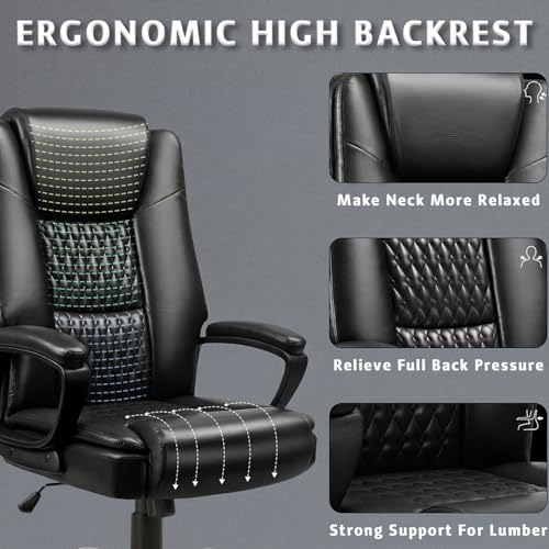LEMBERI Home Office Executive Desk Chair, High Back PU Leather Chair, Height Adjustable Swivel Computer Chair with Padded Armrest (Black) - Image 5