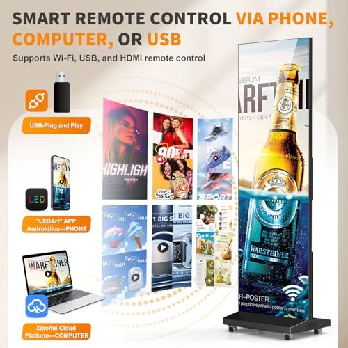 80" Seamless Splicing LED Display, Foldable Poster Screen with P1.86 Digital Signage Display LED Totem with USB/HDMI/WiFi/Remote - Image 6