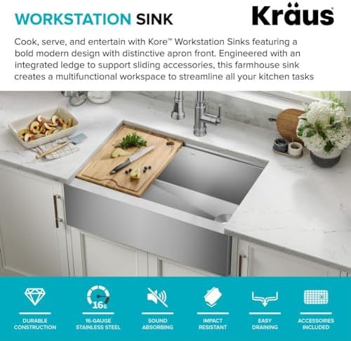 Kraus Kore 30-Inch Farmhouse Workstation with In Sink Dish Drying Rack, Stainless Steel Kitchen Sink, KWF410-30 - Image 3