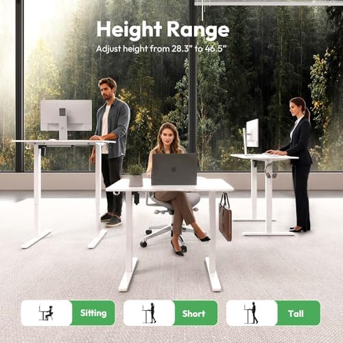 Electric Standing Desk with Lockable Wheels,Adjustable Height Sit Stand Desk for Home Office,Ergonomic Computer Desk Workstation (White, 32 * 24) - Image 2