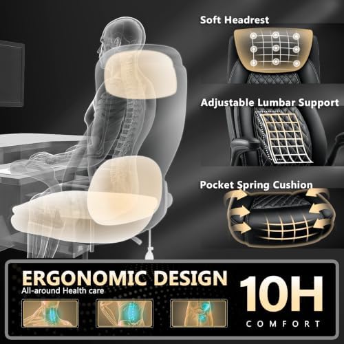 Indulgear Office Chair with Lumbar Support,Comfy Desk Chair with Flip Arm - Image 5